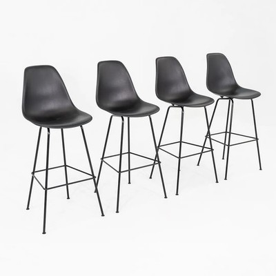 2018 Set of Four Herman Miller Eames Plastic Bar Stools Black Seat w/ Black Base