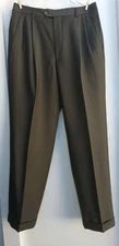 Pleated 100% Wool Comfort Suit Separate Dress Pant Brown 34 Career Pronto Uomo