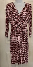 Onjenu Pink Navy Blue Print Stretch Knot Midi Dress UK 10