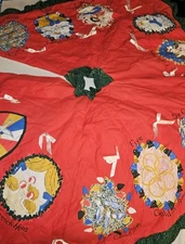 Vintage Handmade 12 Days Of Christmas Tree Skirt Quilted 37" Square