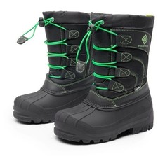 DREAM PAIRS Boys Girls Snow Boots Waterproof 4 Big Kid, Black/Neon/Green