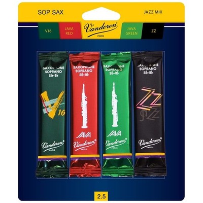 Vandoren Soprano Sax Jazz Reed Mix Card, 1 ZZ, V16, Java & Java Red Strength 3.5
