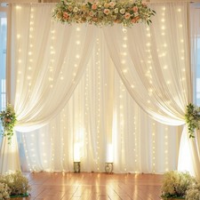 10x10ft Ivory Chiffon Backdrop Curtain w/Lights for Wedding Party Photo