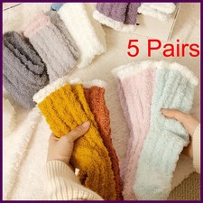 5 Pairs Women's Fuzzy Socks Winter Warm Striped Velvet Fluffy Casual Home Sleep