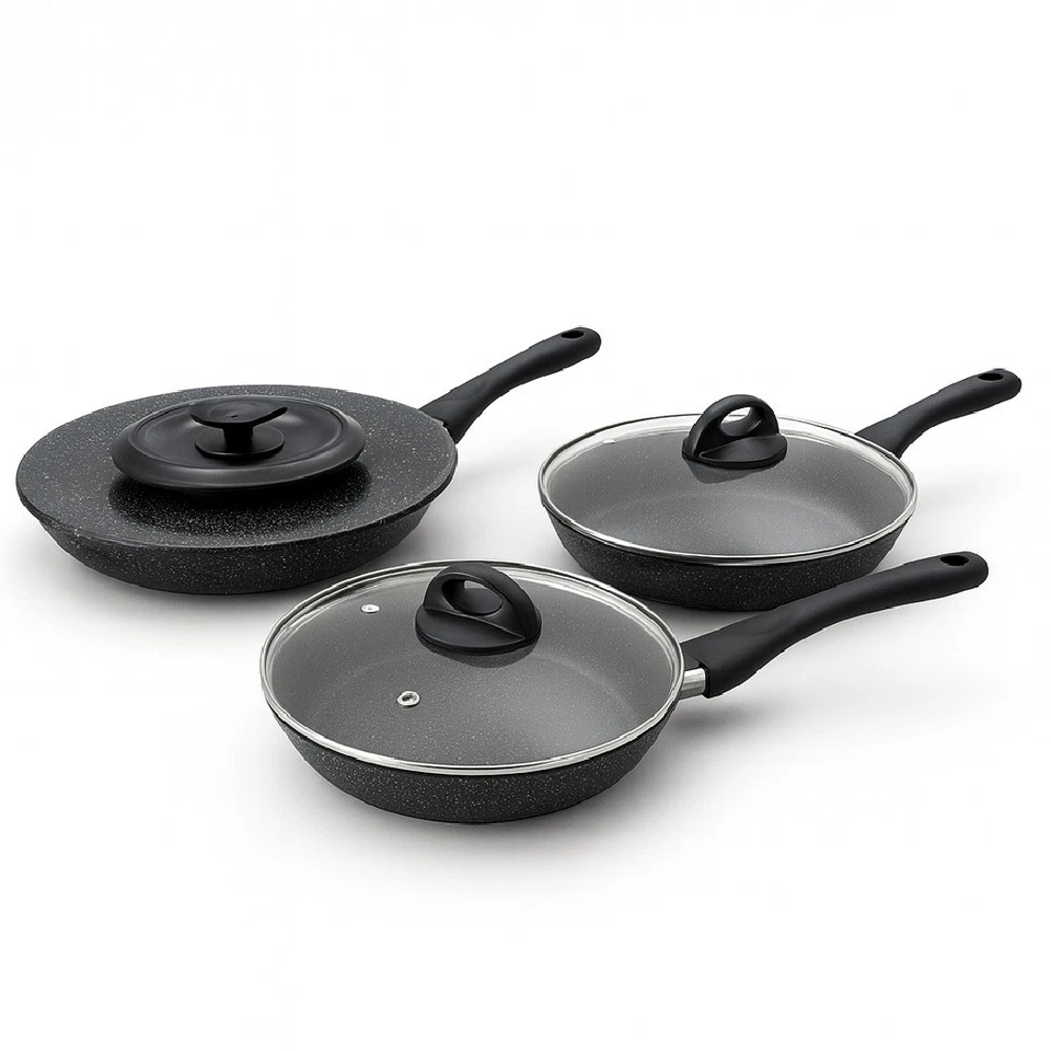 Set Padelle 6pz Pietra con Coperchio Magico Antiodore Padelle 24 28 32 Induzione - Immagine 3 di 4