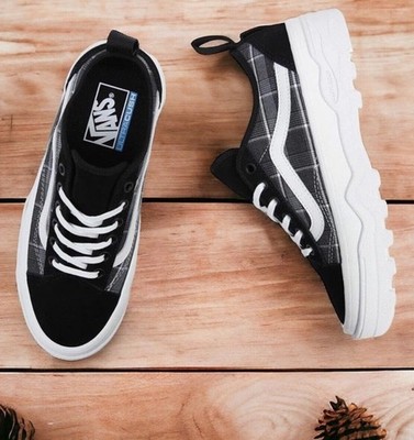 VANS Sentry Wafflecup Old Skool Black Grey Suede Canvas Plaid Lug Shoes Men's