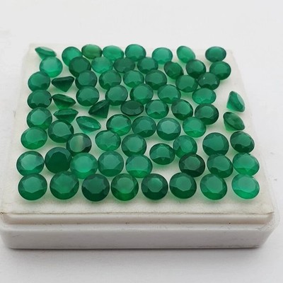 AAA+ Natural Green Onyx  Faceted Round Shape Loose Gemstone