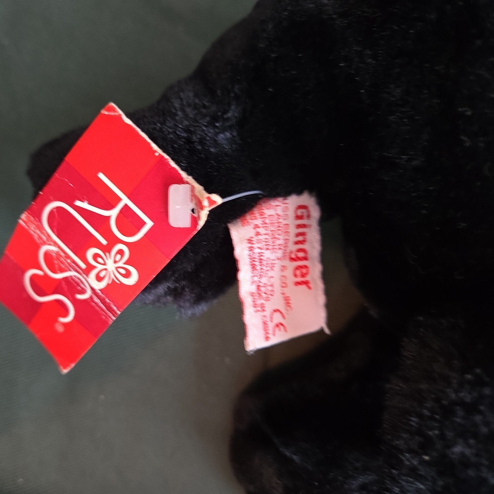 VTG Russ Berrie GINGER Black Lab Dog #4488 Plush Stuffed Toy Animal Attached Tie