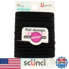 Scunci No-Damage Comfortable Black Hair Ties Flat Design All-Day Hold 14-Pieces