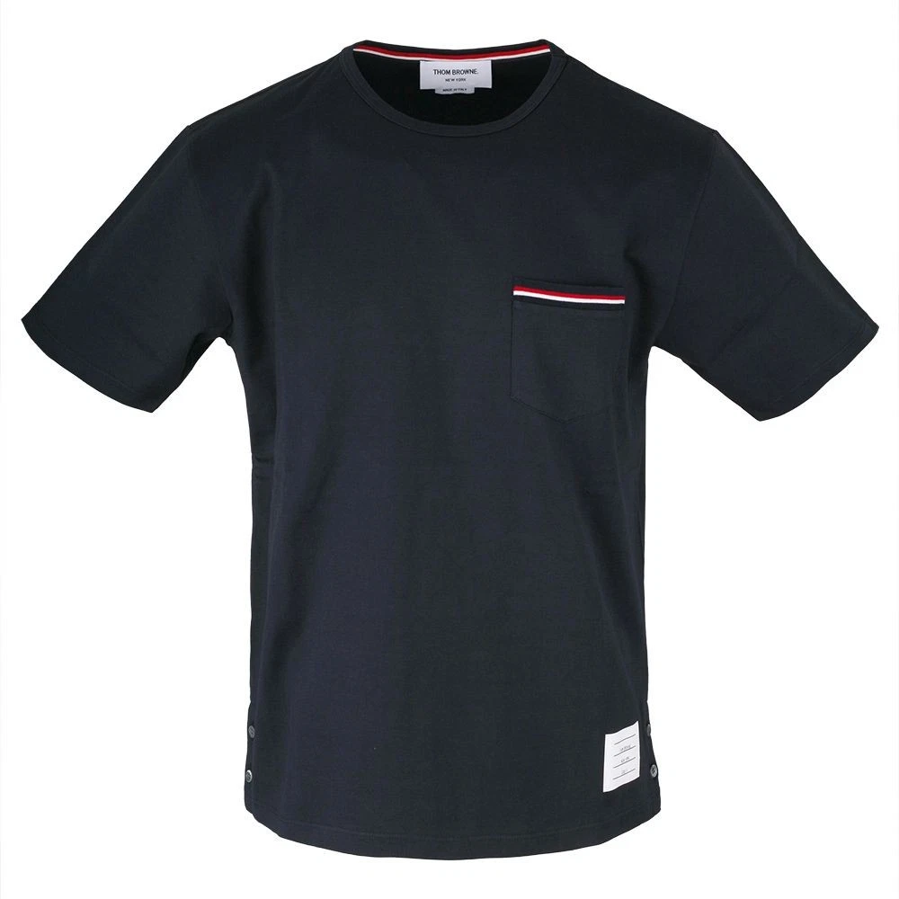 T shirt Thom Browne tre righe tasche manica corta blu navy 127542423