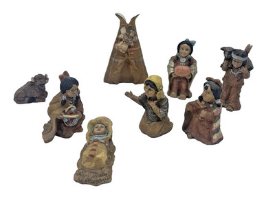 8 Pc Native American Christmas Nativity Southwestern Resin FYM Holiday