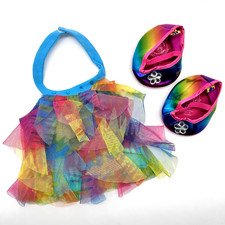 Build a Bear Rainbow Tulle Ruffle Top Halter Dress Shoes Teddy Clothes Outfit