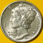 1938 U.S. MERCURY SILVER DIME 10c COIN (MS/BU) Mint State, Uncirculated!