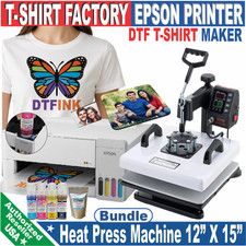 Epson Printer with DTF Ink Film plus Heat Press T-Shirt Maker Bundle kit