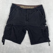Vintage Unionbay Cargo Shorts Mens 36 Black Cotton 20 Inseam Utility Pockets Y2K