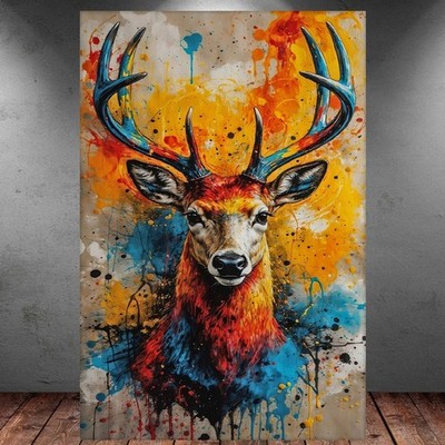LEINWAND BILD ER XXL ABSTRAKT HIRSCH GRAFFITI BUNT MODERN WAND POSTER P2046