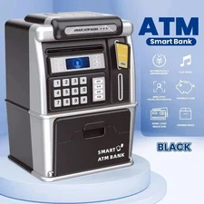 Children ATM Toy Automatic Deposit Password Safe Box with Swipe Card Piggy Bank