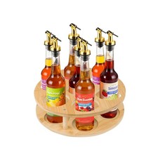 Rotating Coffee Syrup Organizer Wooden 7 Bottle Display Stand Turntable Rack