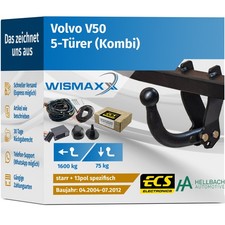ANHÄNGERKUPPLUNG für Volvo V50 04-12 starr HELLBACH +13pol E-Satz ECS