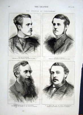 Original alter antiker Druck 1876 Mp'S Earl Ellesmere Aberdeen Mulholland Ridley