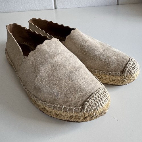 Chloe Lauren Beige Suede Espadrille Flats Womens 8.5 Scalloped Designer Shoes