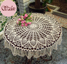 Vintage Crochet Table Cloth round Lace Doily Handmade 100 Cotton Lace Floral Bo
