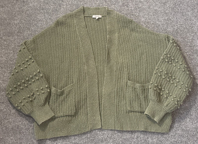 Madewell Sweater Womens XXL Cardigan Green Polka Dot Pom Bobble Bubble Sleeve