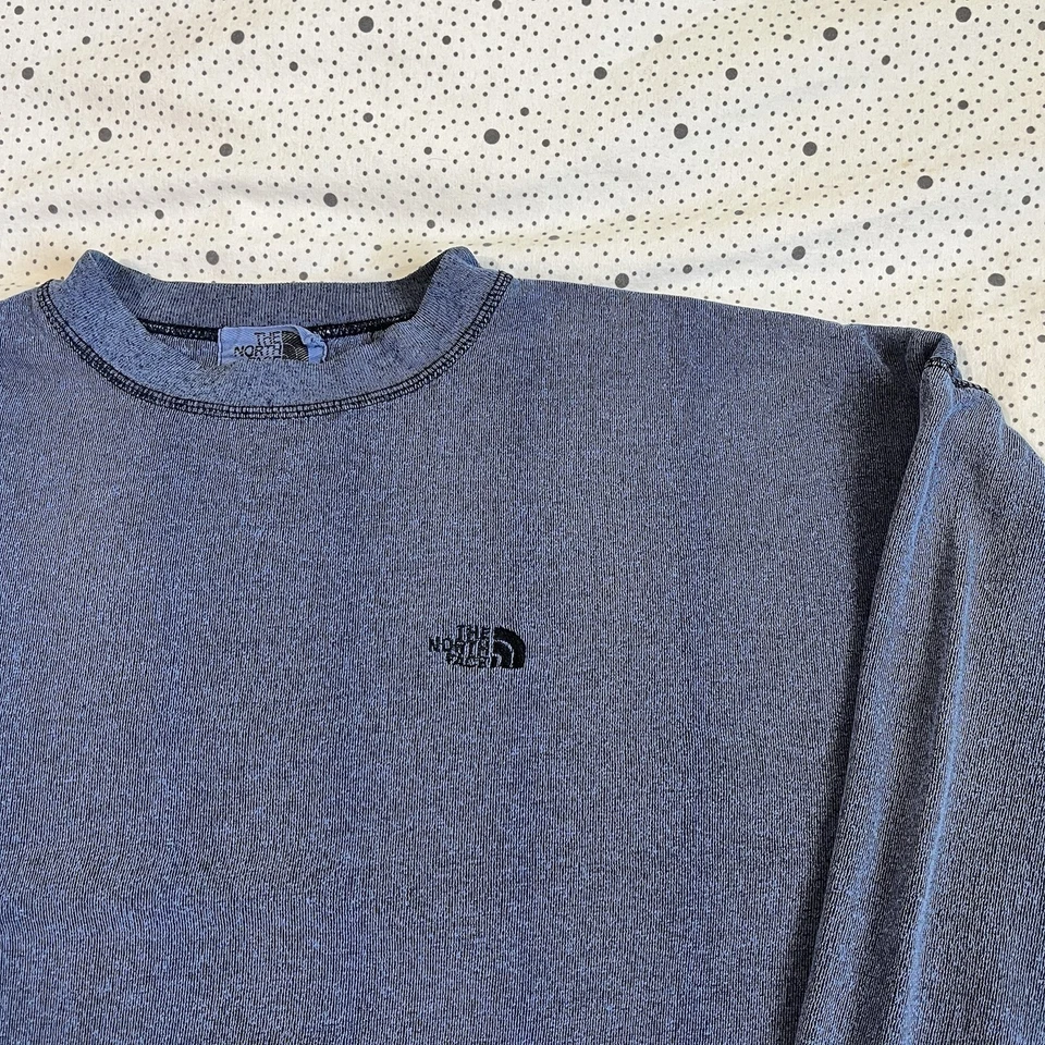 复古 1990 年代 The North Face 卫衣男式 L 圆领羊毛蓝色 Gorpcore — 第 2/4 张图片