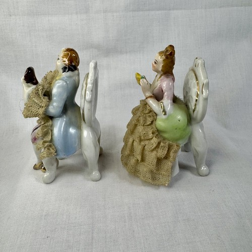 Man And Woman Seated Figurine Royal Japan Handpainted Dresden Lace Vintage China - Picture 5 of 13