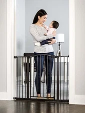 Easy Step Arched Décor Walk Thru Baby Gate Includes 4-Inch Extension Kit Bronze