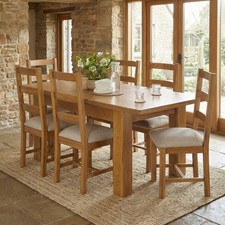 Dining Table Set + 6 Dining Chairs Rustic Oak Medium Extending Kitchen Furniture