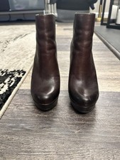 Vince Camuto Jerra Dark Brown Leather Zip Platform Booties Womens Sz 6