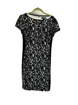 Lauren Ralph Lauren Womens 10 Lace Color Block Sheath Dress Mother of Bride