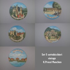 5 Sottobicchieri K.Prossl Munchen Pub Vintage raffiguranti castelli Tedeschi