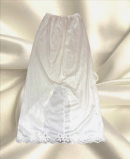 Vintage Womens XS/S Beige Satin Long Half Slip Lace Trim Back Slit Lingerie