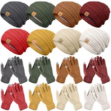 8 Set Winter Warm Hat and Gloves Bulk Knitted Warm Beanies and Touchscreen So...