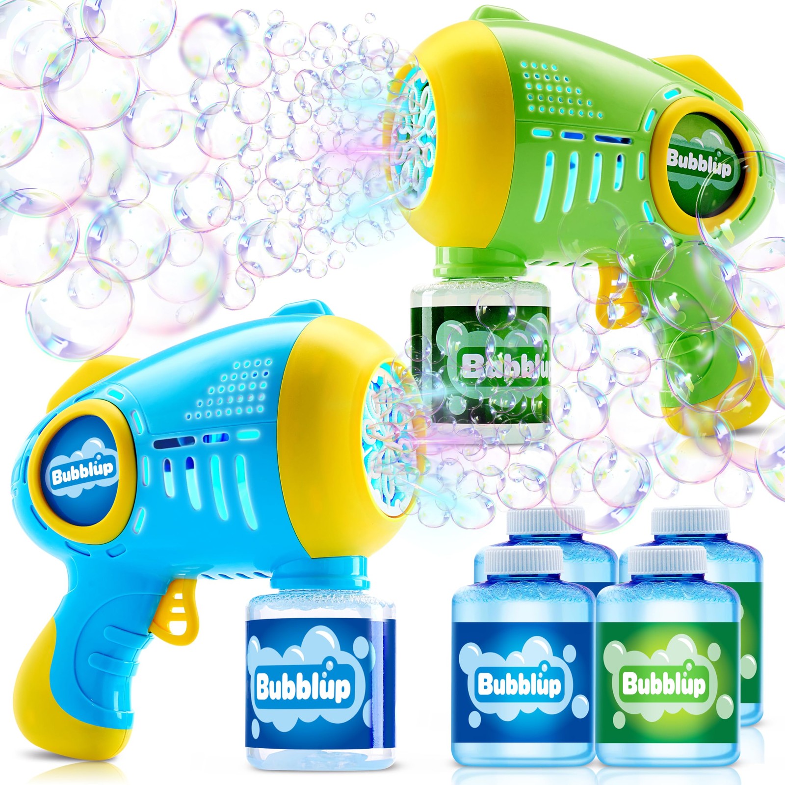 2 Kids Bubble Guns with 4 Bottles Solution Automatic Bubble Machine Gun with 8