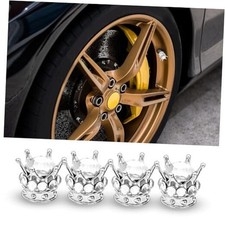 4PCS Crown Tire Valve Stem Caps, Bling Handmade Crystal Rhinestone Silver