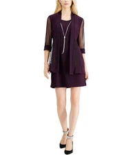 R & M Richards Womens Two Piece Set Jacket Sheath Dress, plum, Petite, 10P