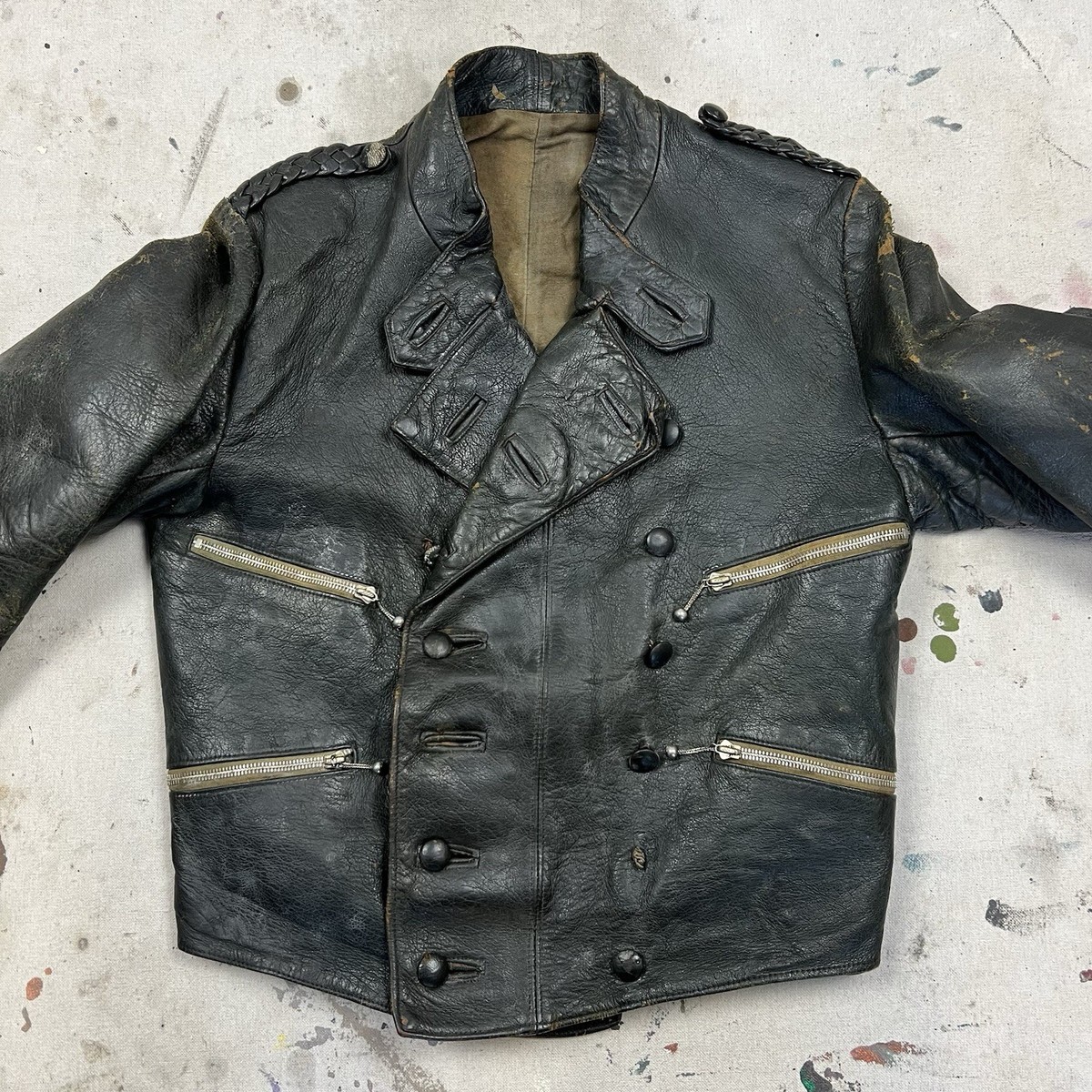 Vintage 30s WW2 German Luftwaffe Pilots Cycling Leather Jacket