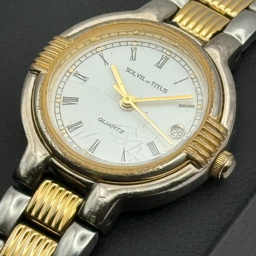 Solvil et Titus Femmes Montre Quartz Date Cadran Deux Tons Bracelet Travail 25mm - Photo 4 sur 13