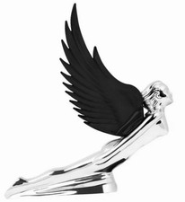 Flying Goddess Hood Ornament - Chrome W Black Wings