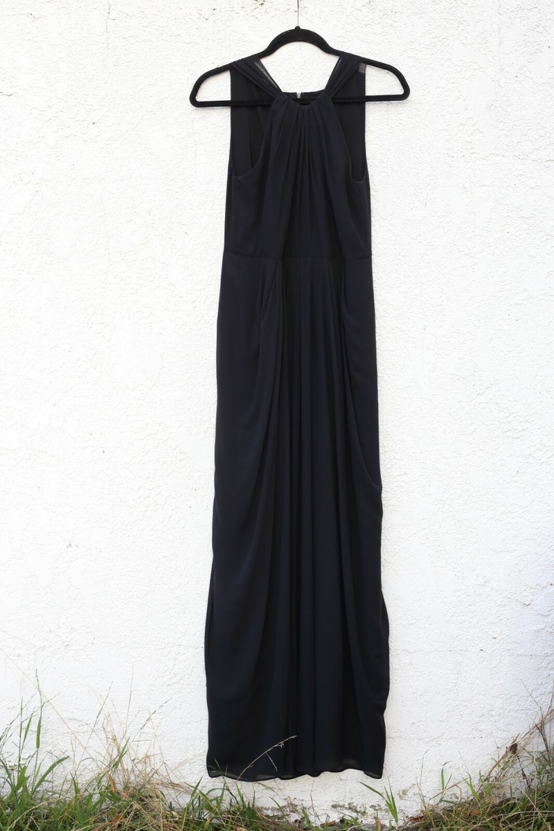 Ann Taylor Maxi Dress Long Silk Pleated Black Gown Formal EVENING Lined 2 S  | eBay