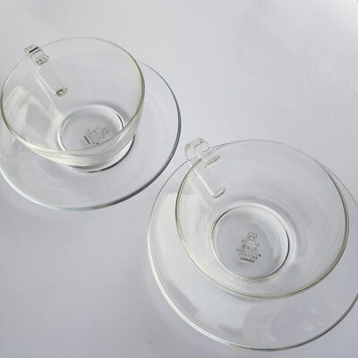 Hario Japan Glas Teetassen Paar mit ARC France Untertassen klar Borosilikat