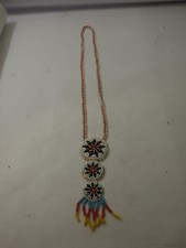 Vintage Handmade Micro Beaded Triple Panel Sunburst Necklace 24"