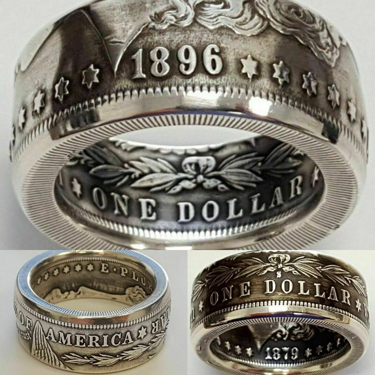 One Dollar Silver Dollar Mens Ring Walking Liberty Silver Half