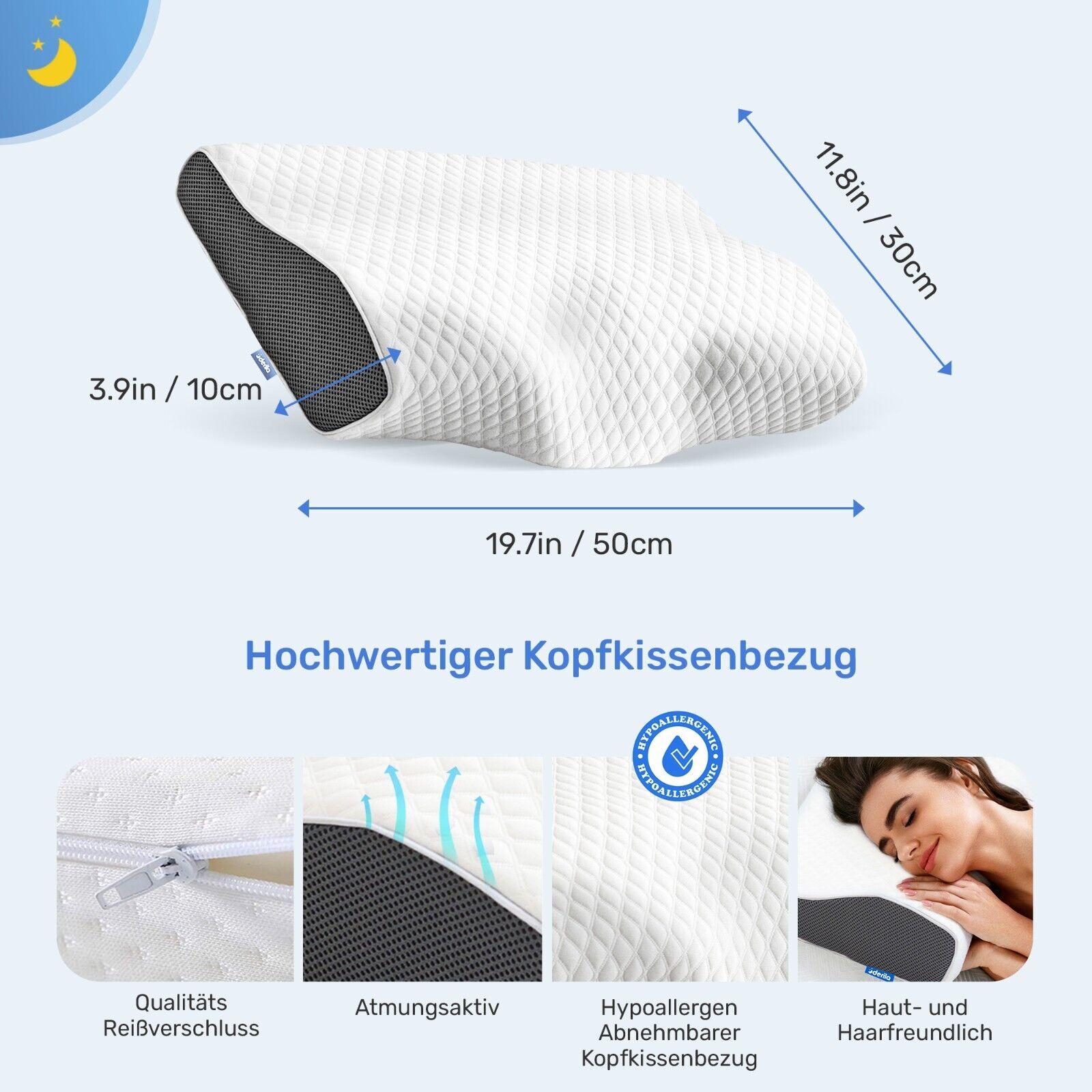 Derila Memory Foam Kopfkissen für Seiten, Rücken und Bauchschläfer