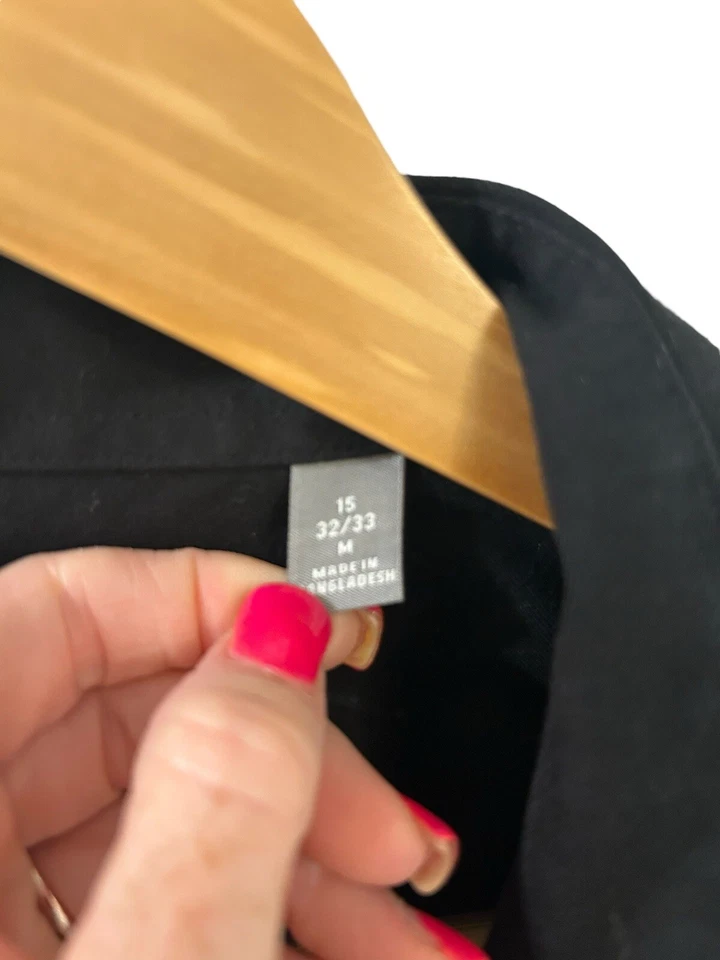 Camisa de vestir Michael Kors abotonada talla 15 (32/33) manga larga negra Foto 4 de 4