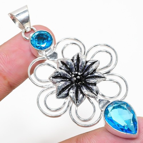 Swiss Blue Topaz Gemstone Handmade 925 Sterling Silver Jewelry Pendant ...