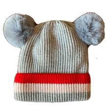 Boy s Gray and Red Acrylic Beanie Winter Warm Double Poms One Size New w/o Tags